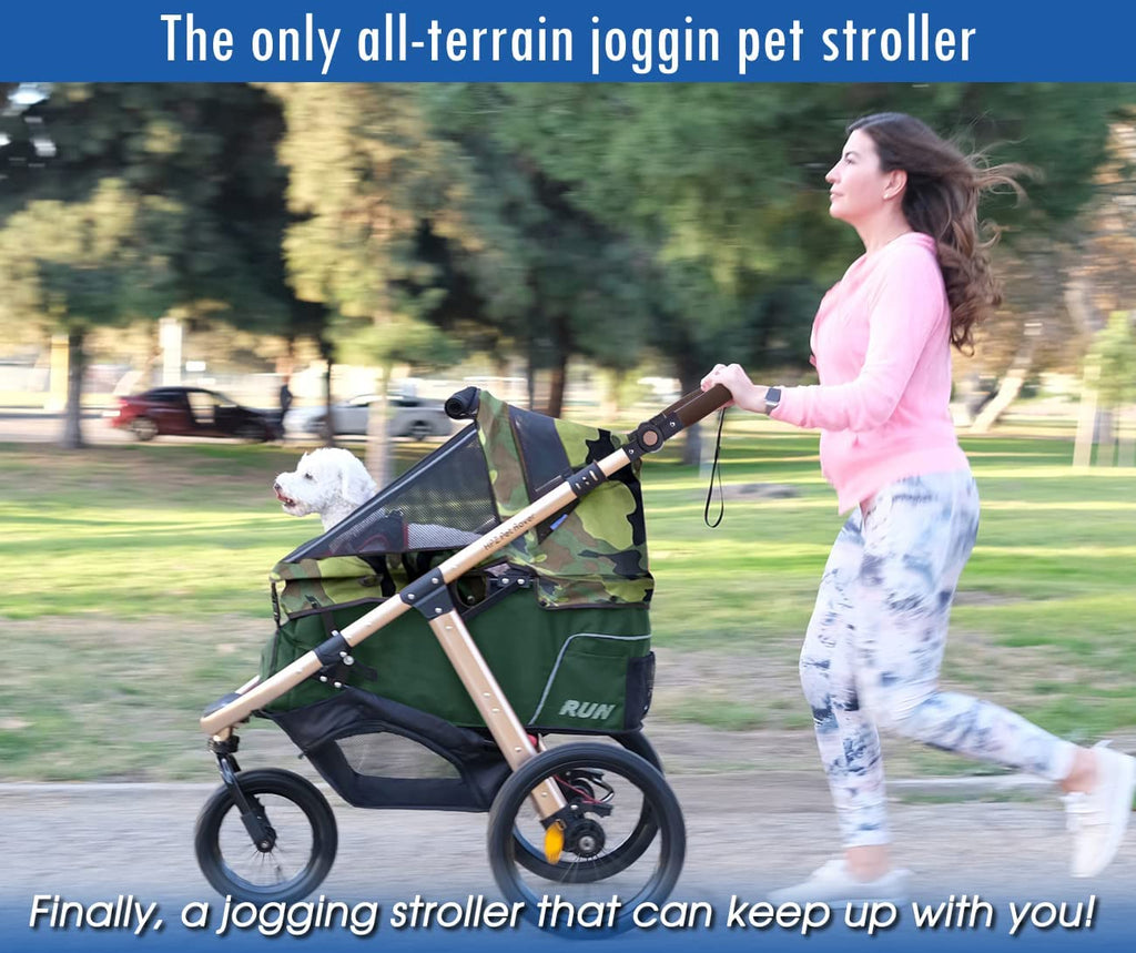 Jogging Sports Stroller with Comfort Rubber Wheels/Zipper-Less Entry/1-Hand Quick Fold/Aluminum Frame for Small/Medium Dogs Cats and Pets (Green Camo)