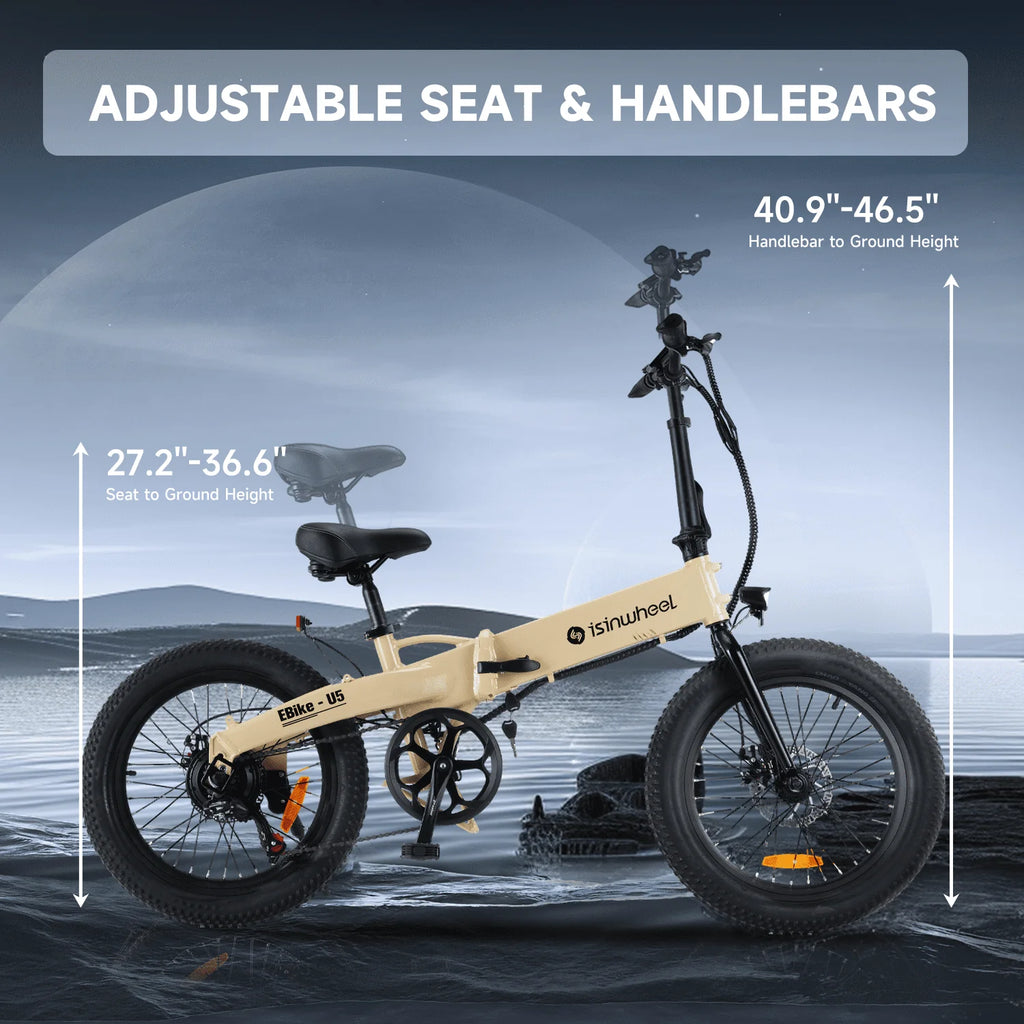 isinwheel U5-W Electric Bike Adult 500W 20MPH Max Range 45+ Mile E Bike 20" Folding Bikes 48V Removable Battery Electric Bicycle