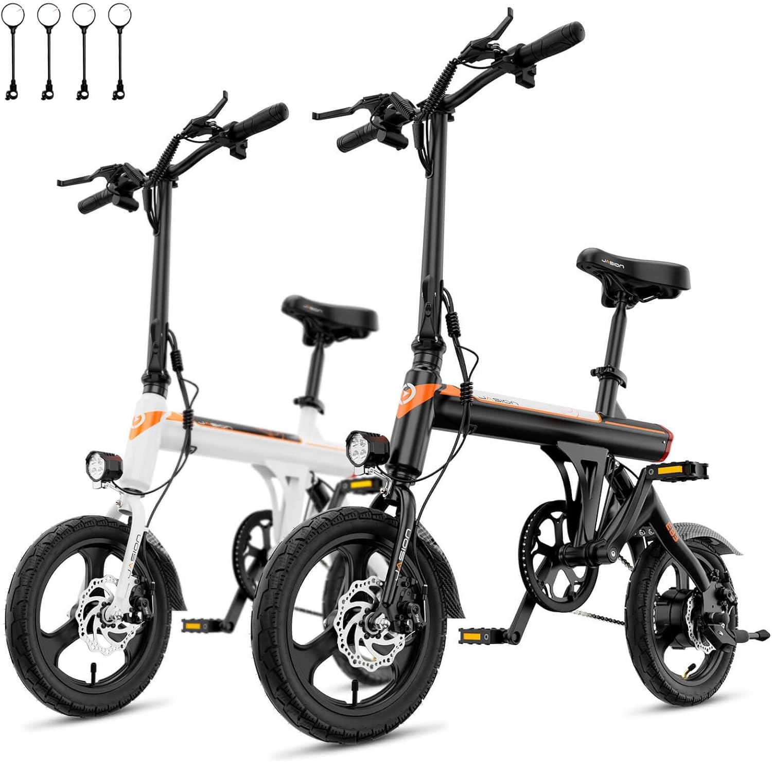 Jasion EB3 Electric Bike Adults 21mph, 500W Peak Motor, 270Wh Battery, Rear Suspension, 3 Levels Assist, 14&prime;&prime; Folding Ebike for Adults and Teens, Complies to UL2849