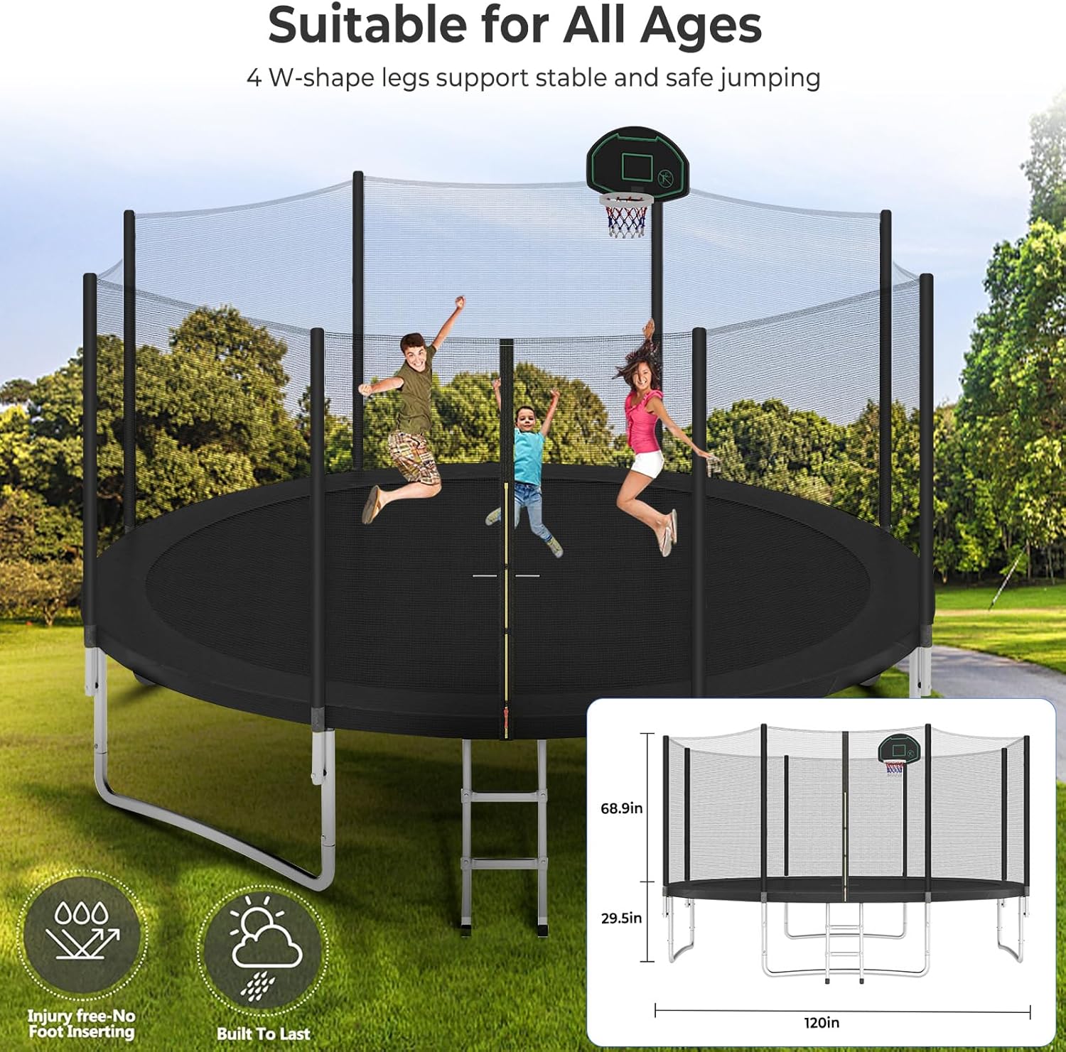 Upgraded 16Ft Trampoline with Basketball Hoop & Net