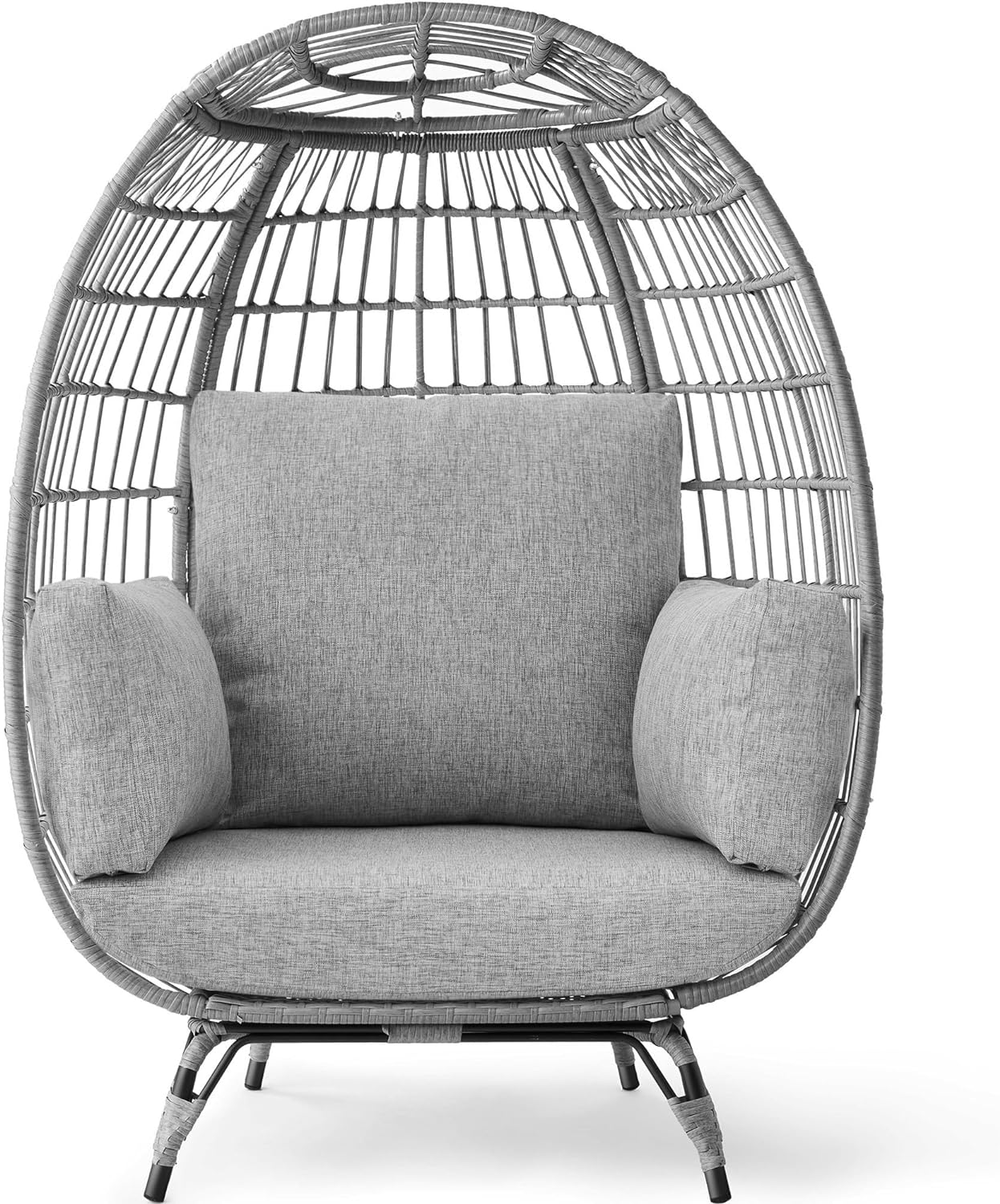 Best Choice Products Wicker Egg Chair Oversized Indoor Outdoor Lounger for Patio Backyard Living Room w/ 4 Cushions Steel Frame 440lb Capacity - Ivory
