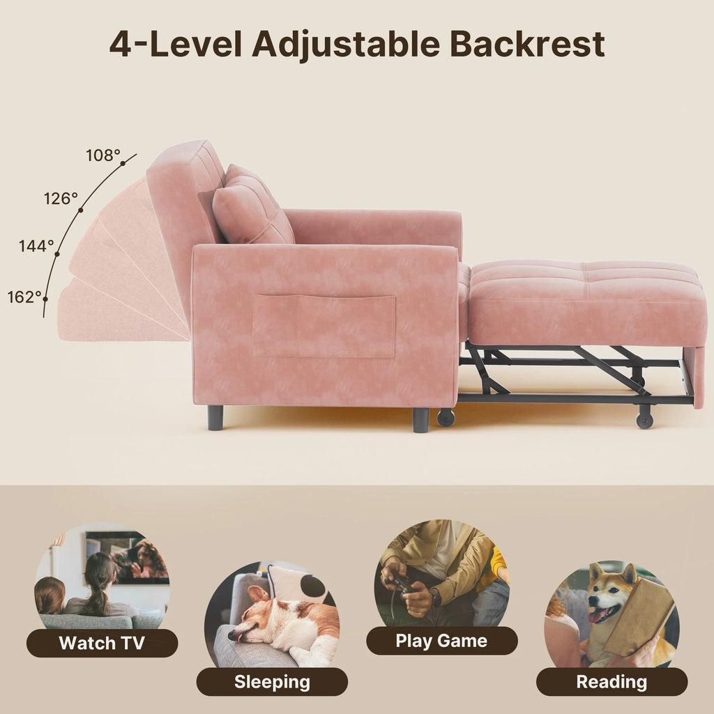 3-in-1 Adjustable Sleeper Sofa Bed, Pull Out Chair Sofa, Convertible Folding Bed for Living Room