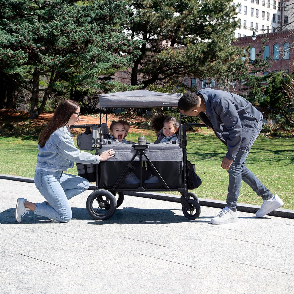 Jeep Wrangler Deluxe 4 Seater Stroller Wagon by Delta Children - Premium Quad Stroller Wagon for 4 Kids