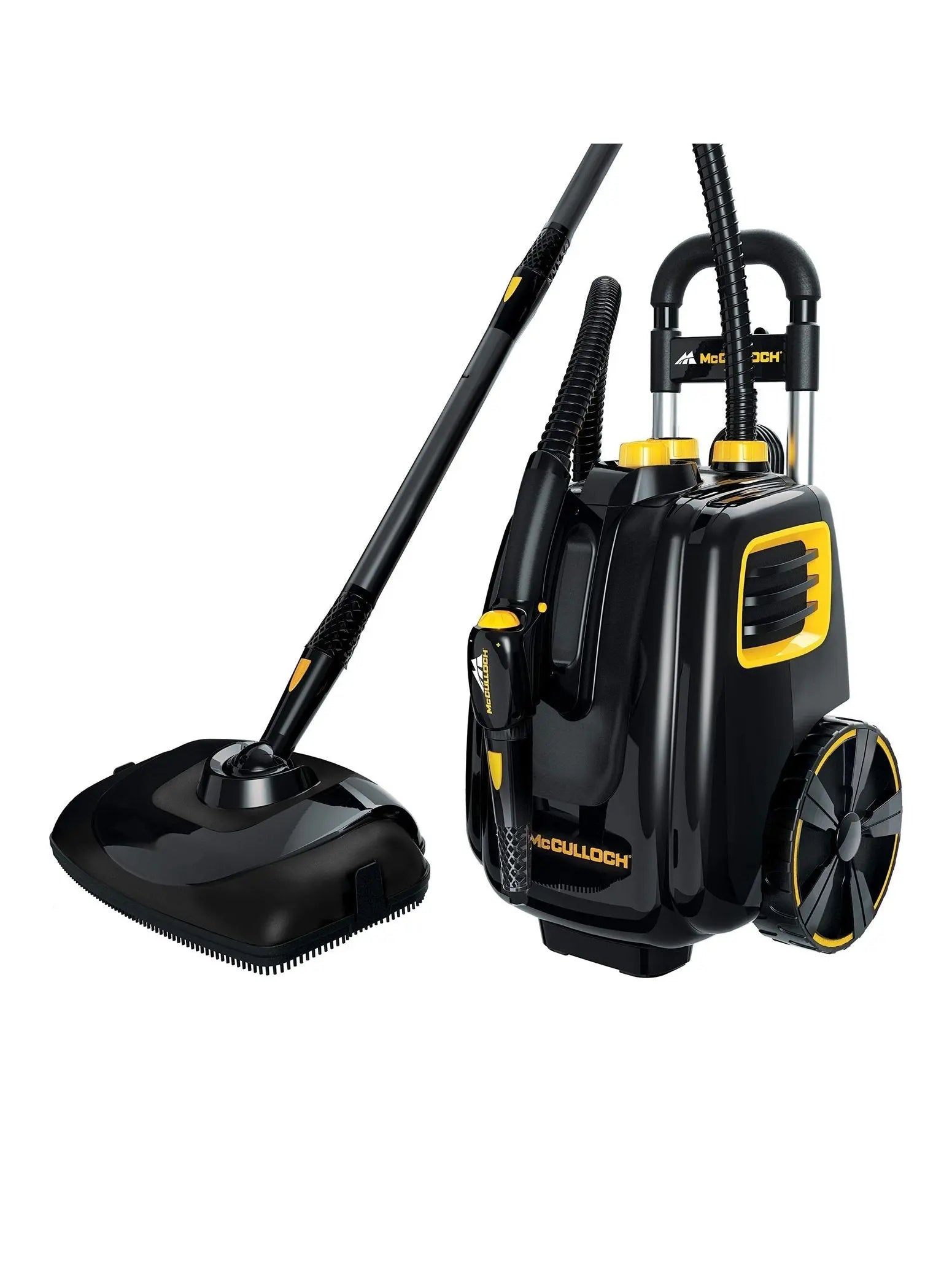 McCulloch MC1375 Canister Steam Cleaner with 20 Accessories, Extra Long Power Cord, Chemical Free Cleaning for Most Floors, Counters, Appliances, Windows, Autos, and More, 1 (Pack), Black