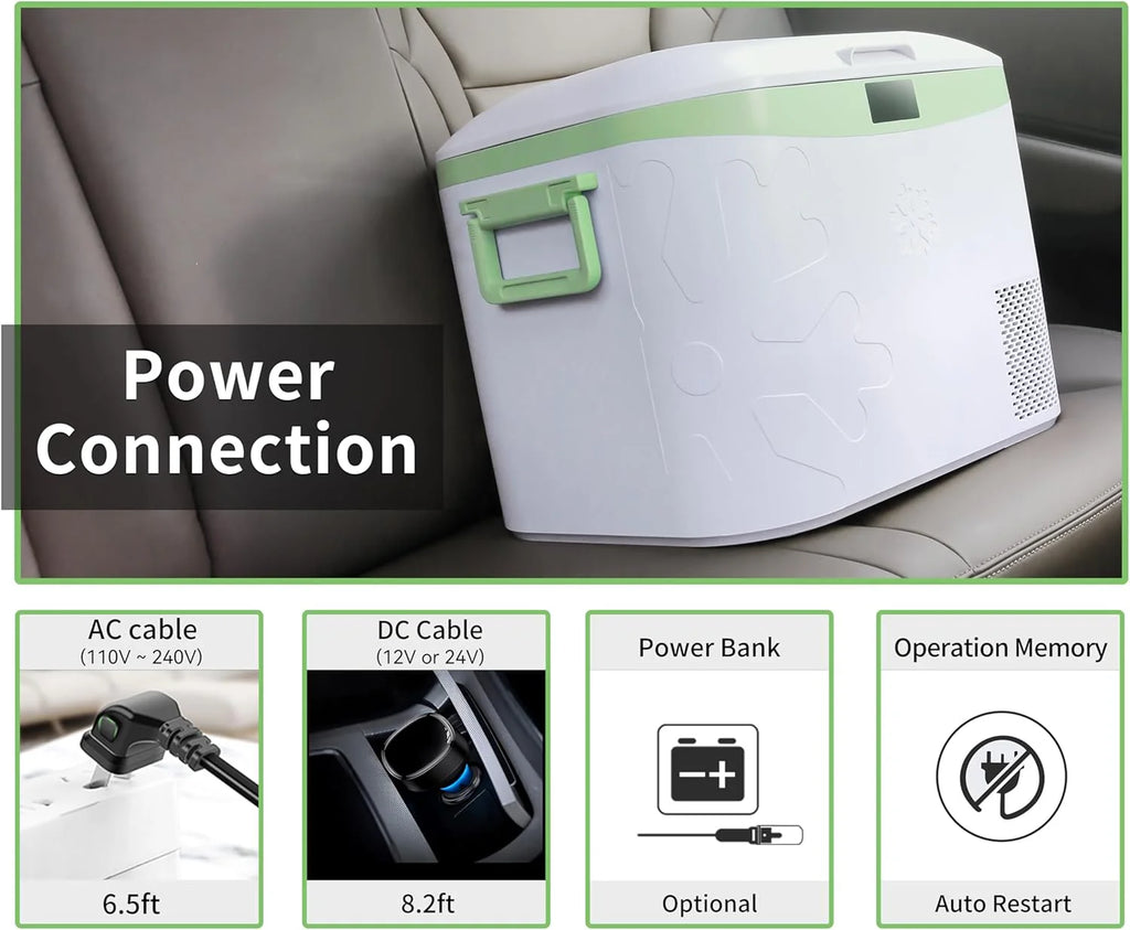 Car Fridge Portable 12 Volt Refrigerator 23 Quart (22 Liter) Freezer Compressor Cooler 12V/24V DC 110～240 V AC for Outdoor, Camping, Travel, Home Use -18℃~+15℃ (Green)