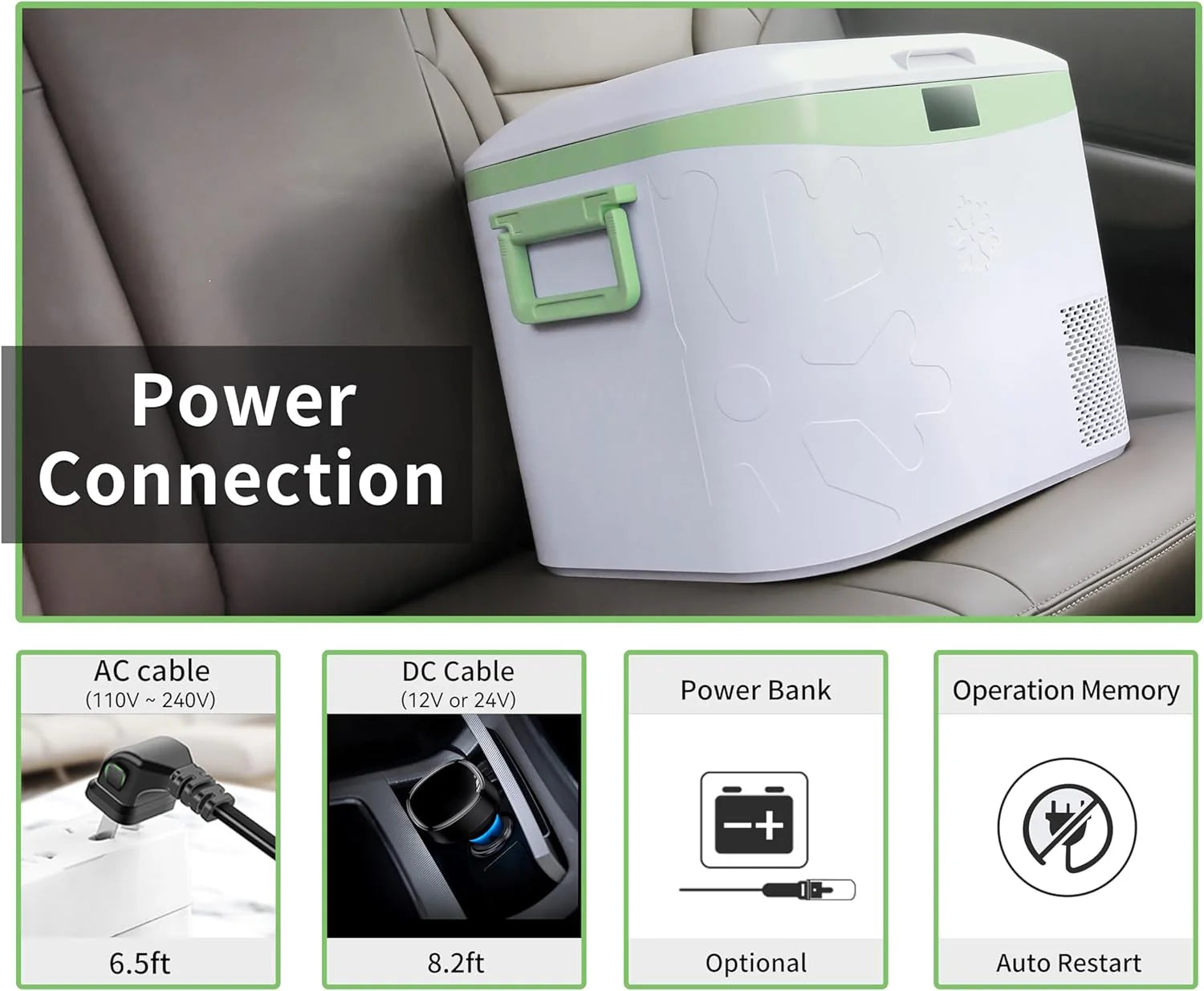 Car Fridge Portable 12 Volt Refrigerator 23 Quart (22 Liter) Freezer Compressor Cooler 12V/24V DC 110～240 V AC for Outdoor, Camping, Travel, Home Use -18℃~+15℃ (Green)