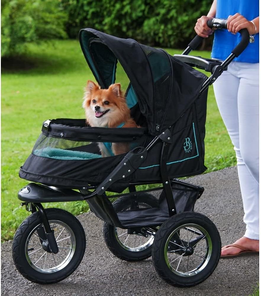 No-Zip NV Pet Stroller for Cats/Dogs Zipperless Entry Easy One-Hand Fold Gel-Filled Tires Plush Pad + Weather Cover Included 3 colors