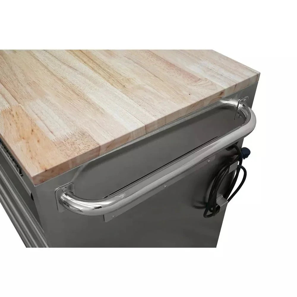 2025 72 in. 18-Drawer 24 in. D Mobile Workbench with Solid Wood Top Stainless Steel