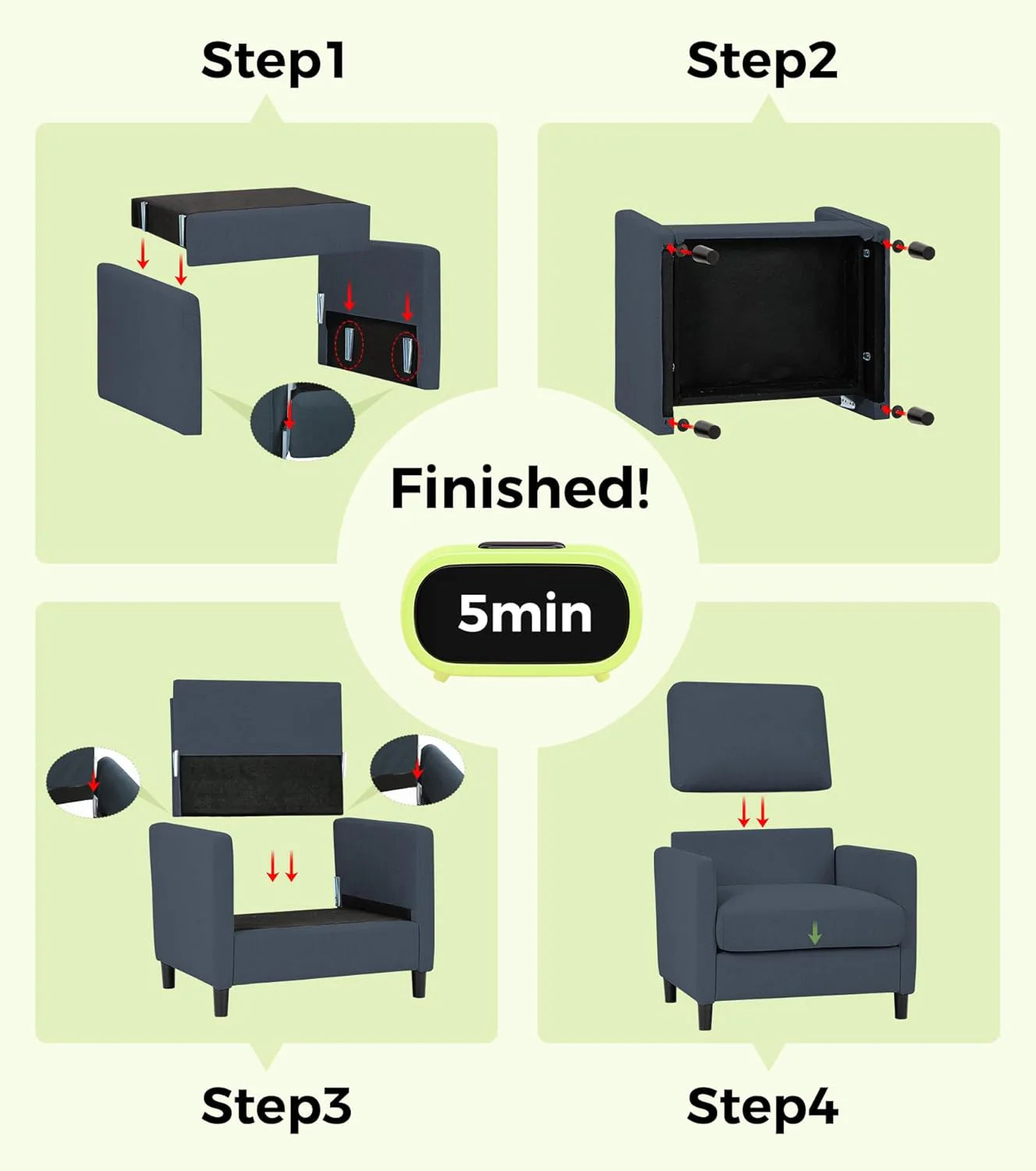 Loveseat Sofa 51" Love Seat Comfy Corduroy Small Loveseat Small Spaces Tool-Free Setup Couch