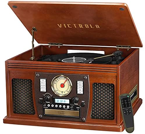 Victrola 8-in-1 Bluetooth Record Player & Multimedia Center, Built-in Stereo Speakers – Turntable, Wireless Music Streaming