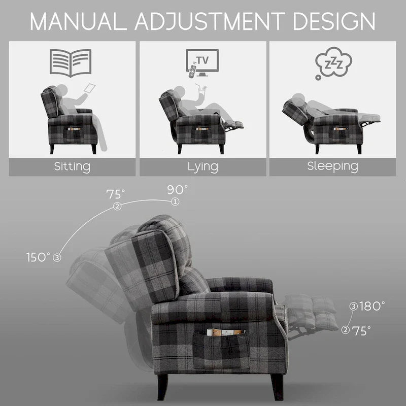 Manual Pushback Recliner Adjustable Accent Chair Wingback Armchair Set of 2
