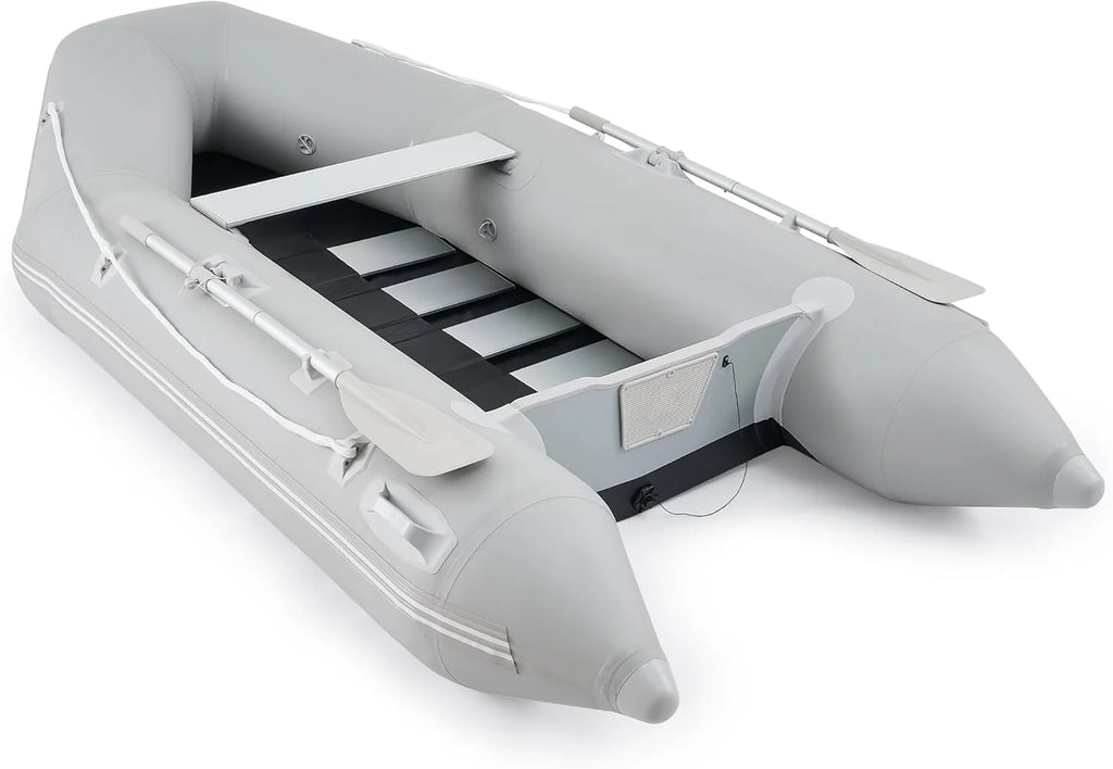 10ft Inflatable Dinghy Boat, 4 Person 990lb Transom Sport Tender Boat with Pump Aluminum Oars Floor, Heavy Duty Inflatable Raft Kayak for Adults