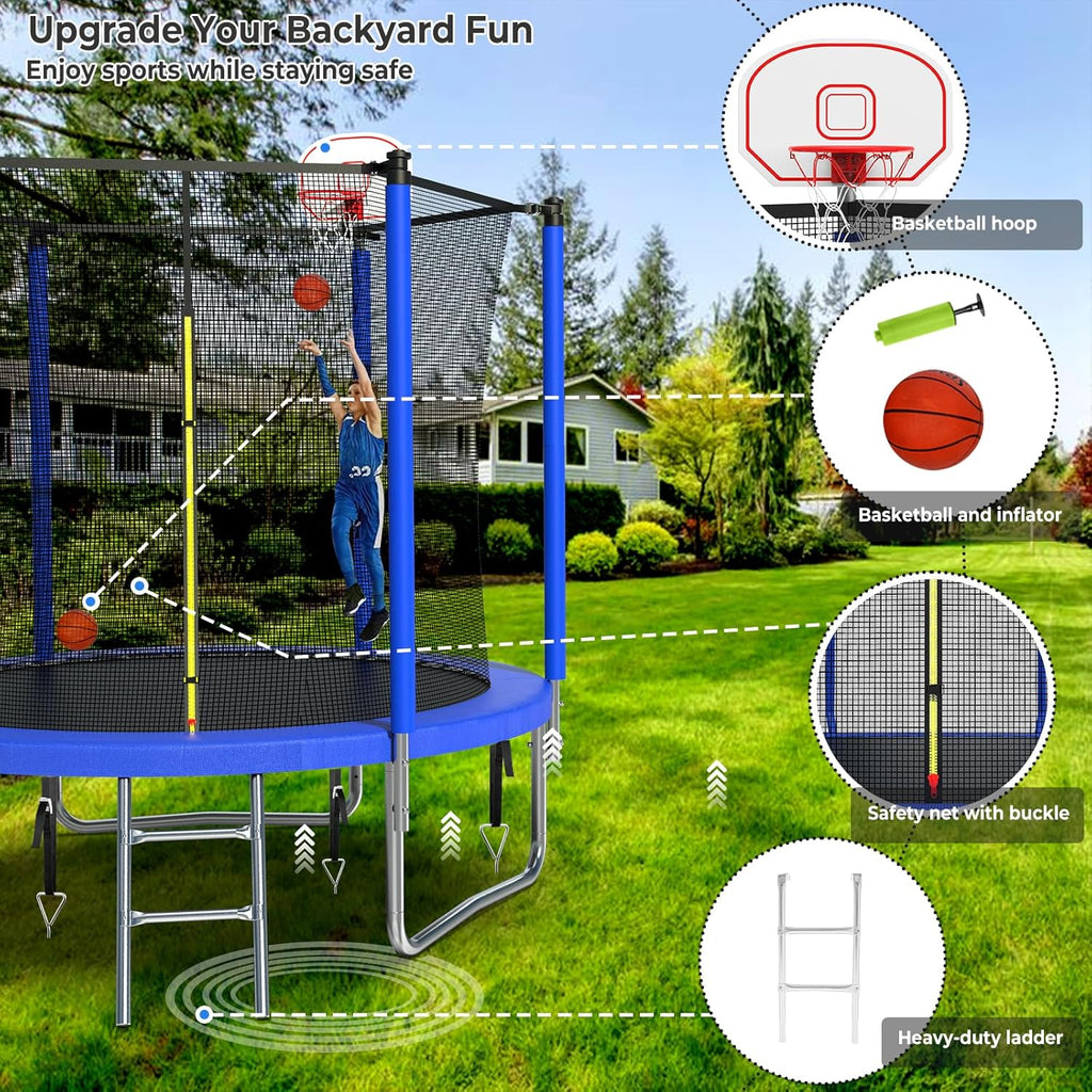 Upgraded 16Ft Trampoline with Basketball Hoop & Net