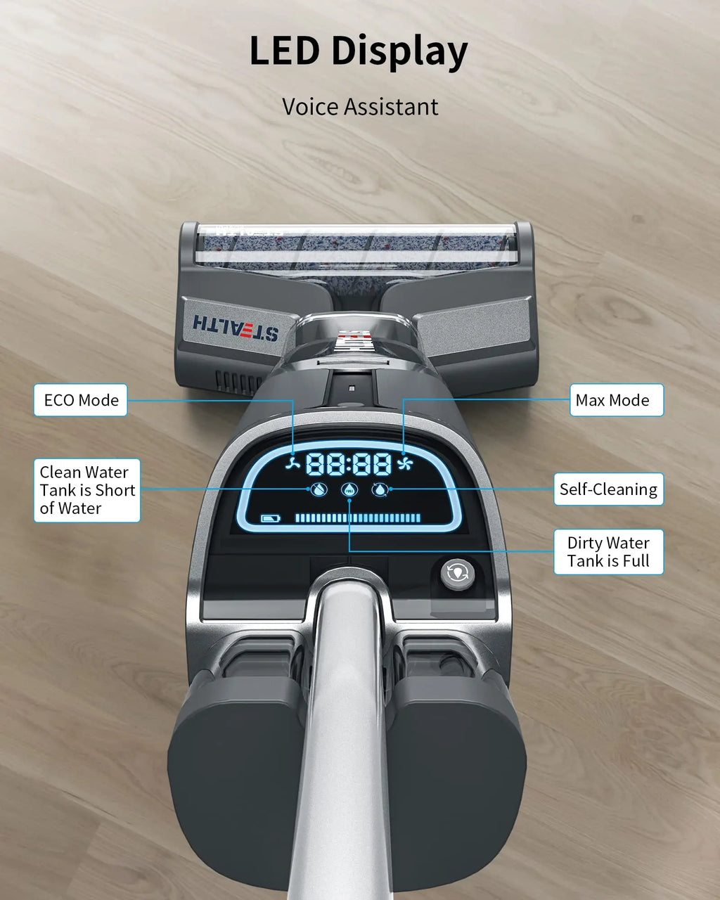 Stealth ECVP01 Cordless Wet Dry Vacuum Cleaners & Mop, Smart Hardwood Floor Cleaner with Self-Cleaning, Vacuum & Mop & Wash 3 in 1, Lightweight Mop Vacuum Cleaner for Area Rugs, Gray