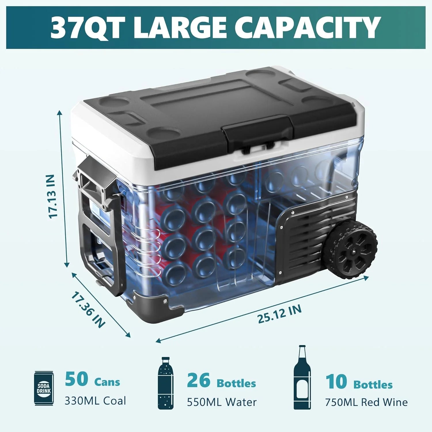 EUHOMY 12 Volt Refrigerator, 53QT(50L) Electric Cooler, Portable Freezer 12V/24V DC 110-240V AC, 12V Fridge -4℉~68℉, 12V Cooler with Wheels & 2 Baskets for Travel, Truck, Boat, Camping