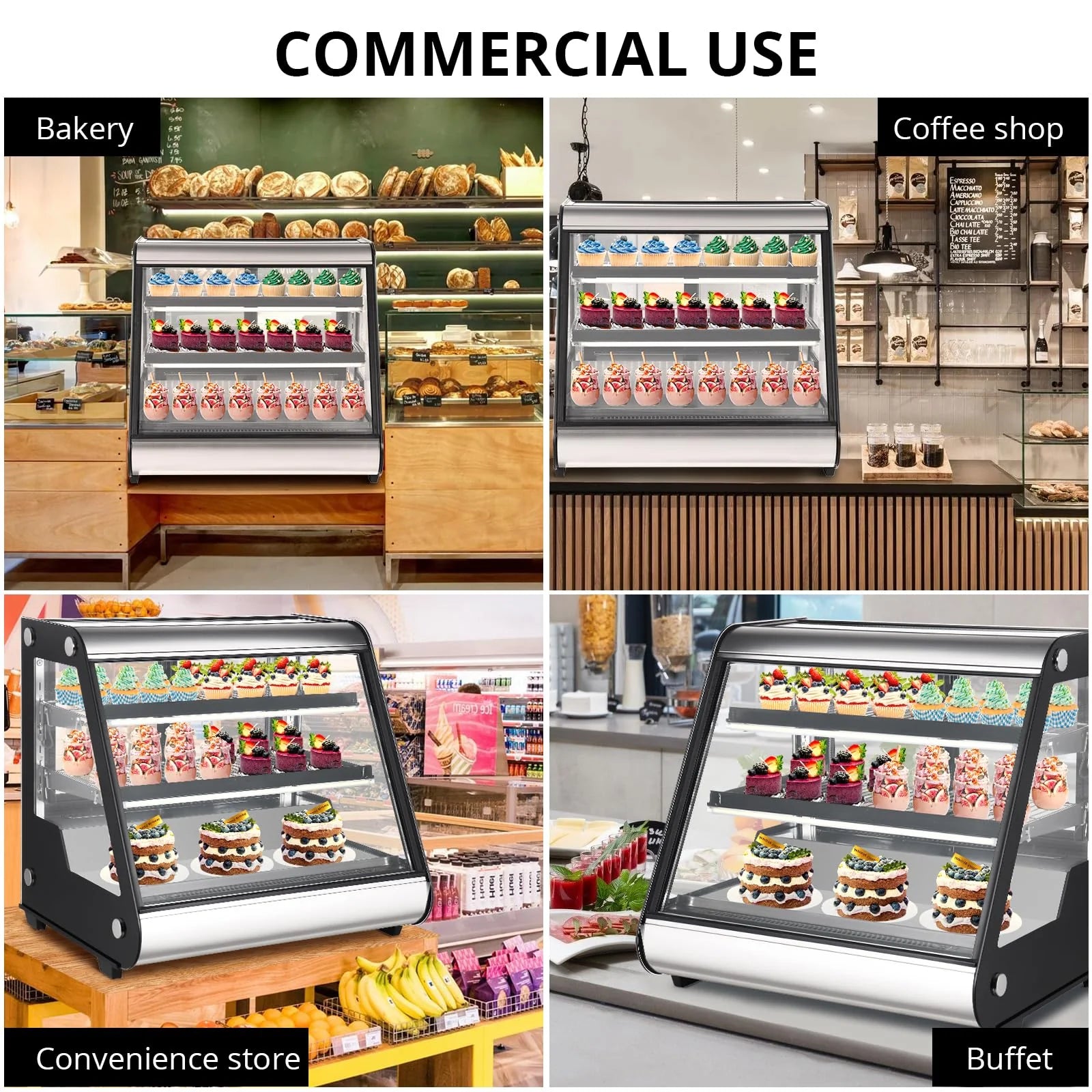 2025 Commercial Refrigerator Display Case 130L (4.6 Cu.FT) – Auto Defrost, Tempered Glass + LED Lighting, Countertop Commercial Use