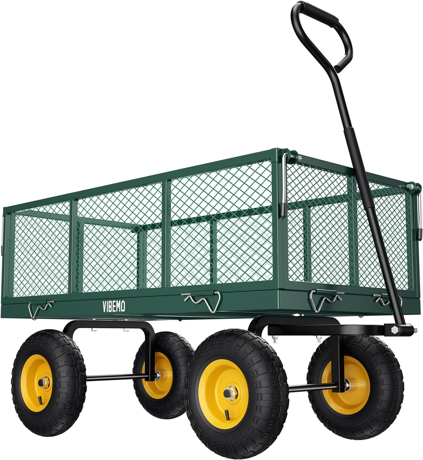 Steel Garden Cart 2-in-1 1400 lbs Heavy Duty Utility Wagon with Removable Mesh Sides to Convert into Flatbed 240?? U-Turn 13" Pneumatic Tires Garden Wagon for Farm Yard Lawn Garden Camping