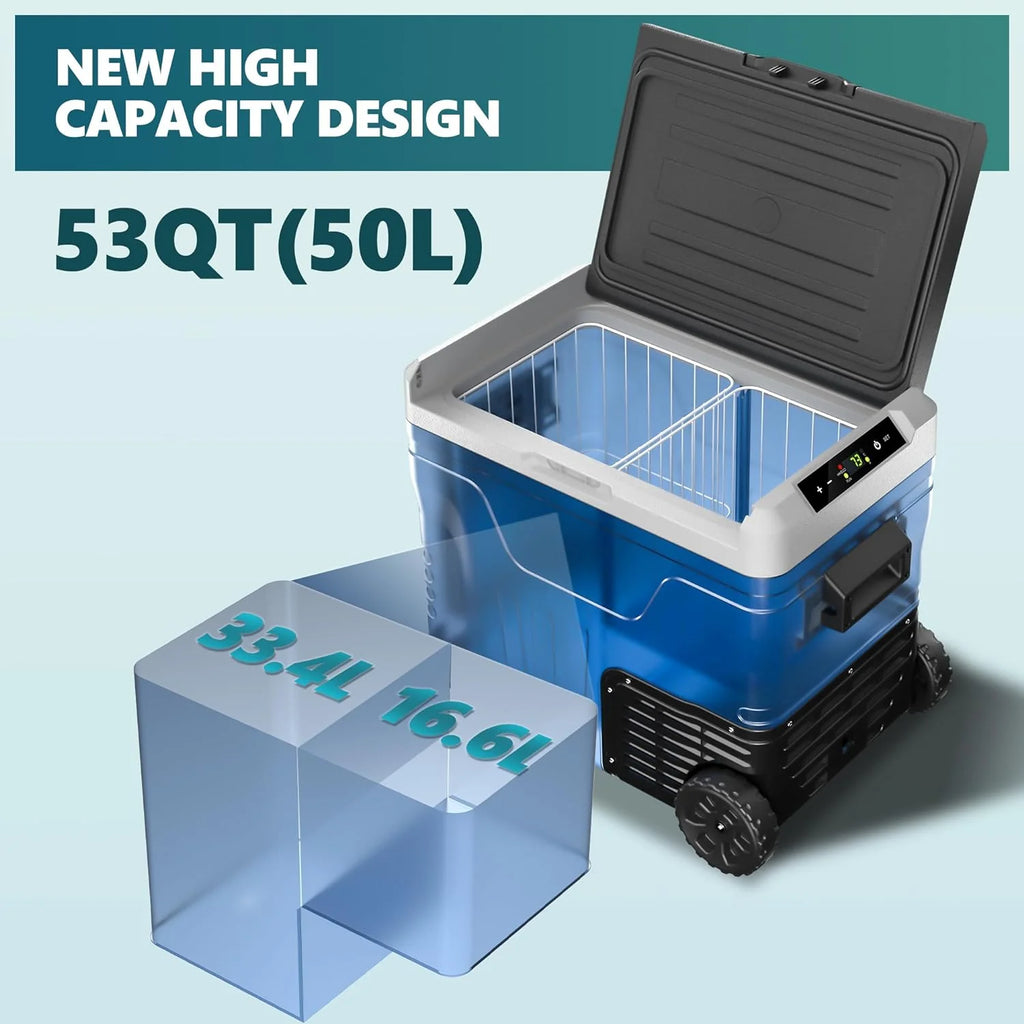 EUHOMY 12 Volt Refrigerator, 53QT(50L) Electric Cooler, Portable Freezer 12V/24V DC 110-240V AC, 12V Fridge -4℉~68℉, 12V Cooler with Wheels & 2 Baskets for Travel, Truck, Boat, Camping