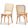 Neah Mid-Century Modern 2-Piece Woven Rattan and Wood Dining Chair Set