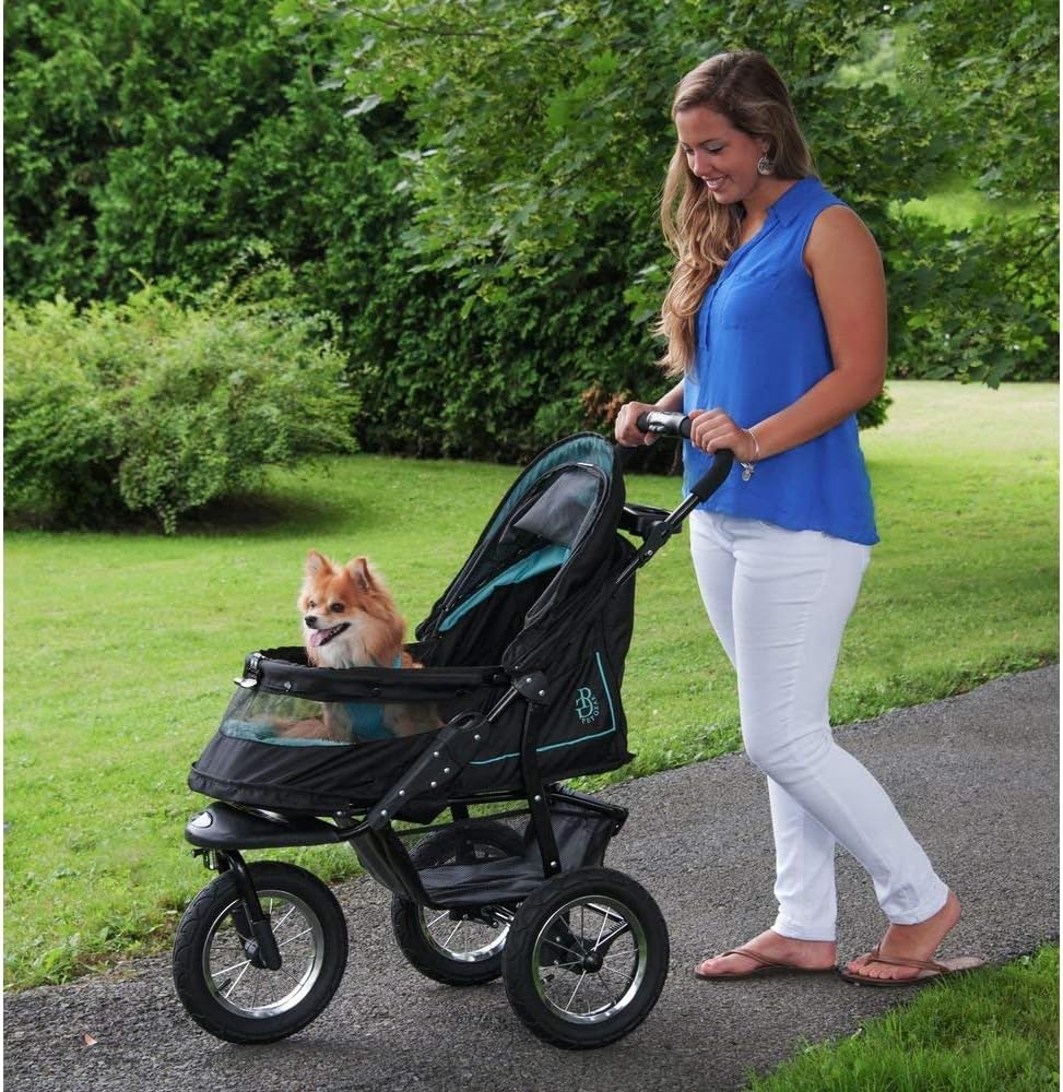No-Zip NV Pet Stroller for Cats/Dogs Zipperless Entry Easy One-Hand Fold Gel-Filled Tires Plush Pad + Weather Cover Included 3 colors