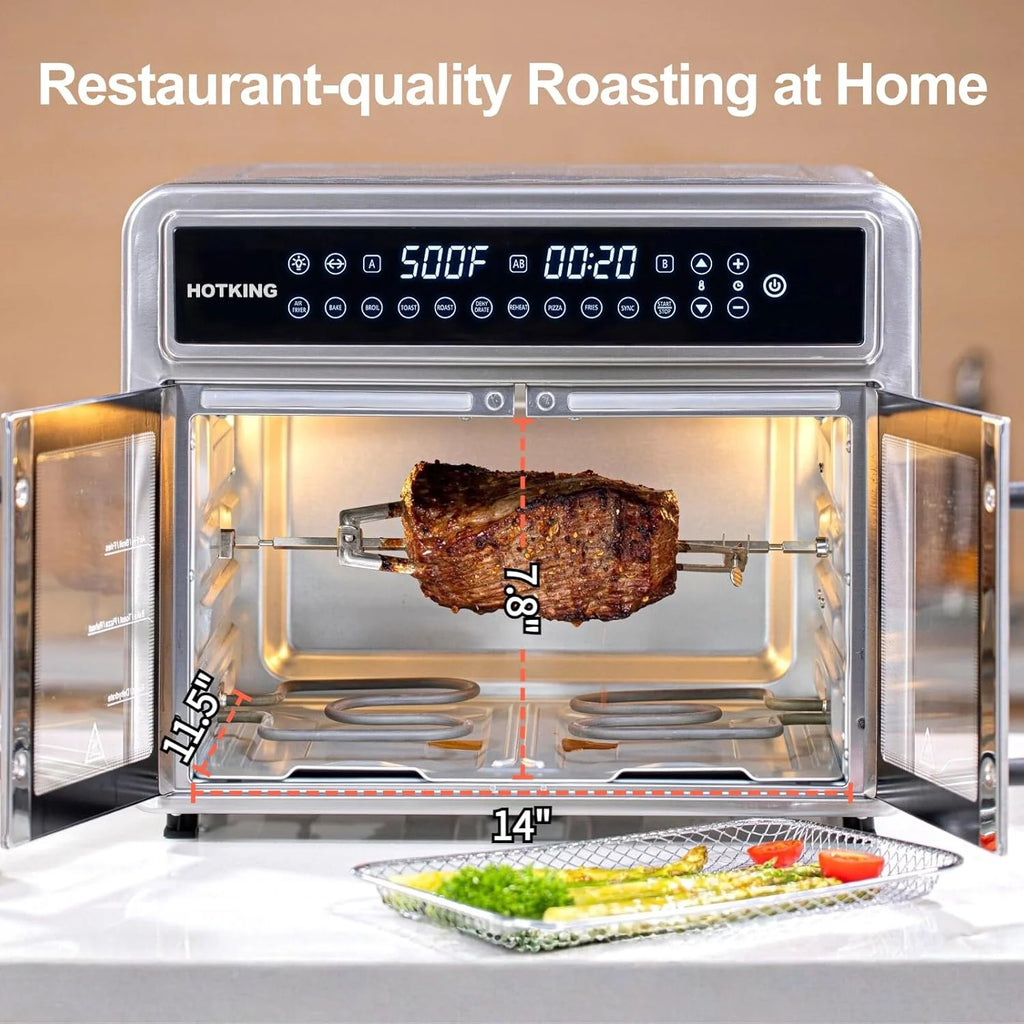 HotKing Dual-Zone Air Fryer Toaster Oven Combo, 28 QT Extra Large, Non Toxic Stainless Steel