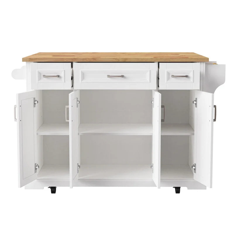 Rolling Kitchen Island with Drop Leaf, Kitchen Island Cart on Wheels, Moveable Island Table with 4 Doors Cabinet & 3 Drawers