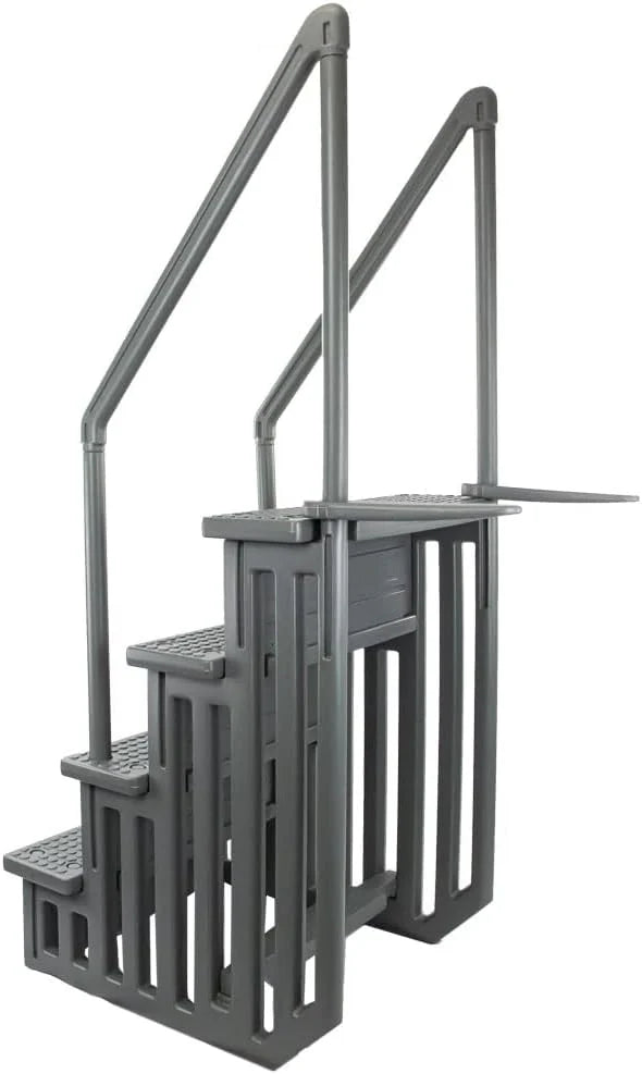 Select Anti-Slip in-Pool Steps | Gray | for Above Ground Swimming Pools | Can Mount to Decks 48" to 54" H | Safety Stairs Capacity Up to 300 lbs