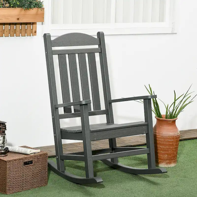 Outsunny 2 Pieces Outdoor Rocking Chair, All Weather-Resistant HDPE Rocking Patio Chairs with Rustic High Back, Armrests