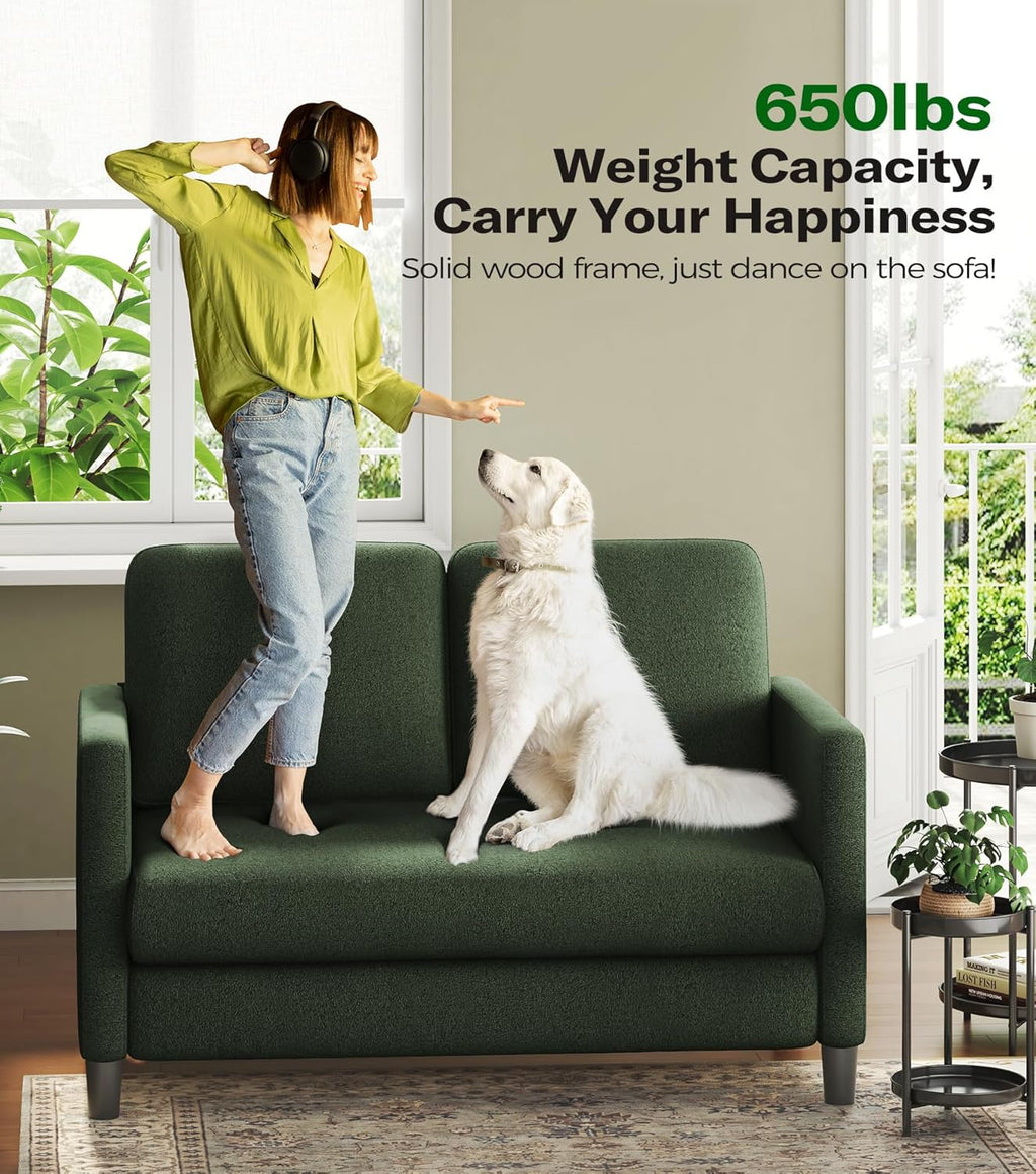 Loveseat Sofa 51" Love Seat Comfy Corduroy Small Loveseat Small Spaces Tool-Free Setup Couch