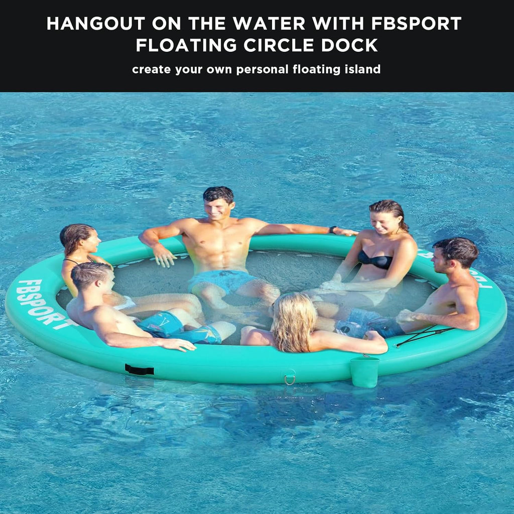 Inflatable Dock Floating Platform 8ft Inflatable Water Hammock Floating Deck for Lake W/Cupholder Round Floating Ring Float Ring Pool Float Raft Lounger Island Platform Pad