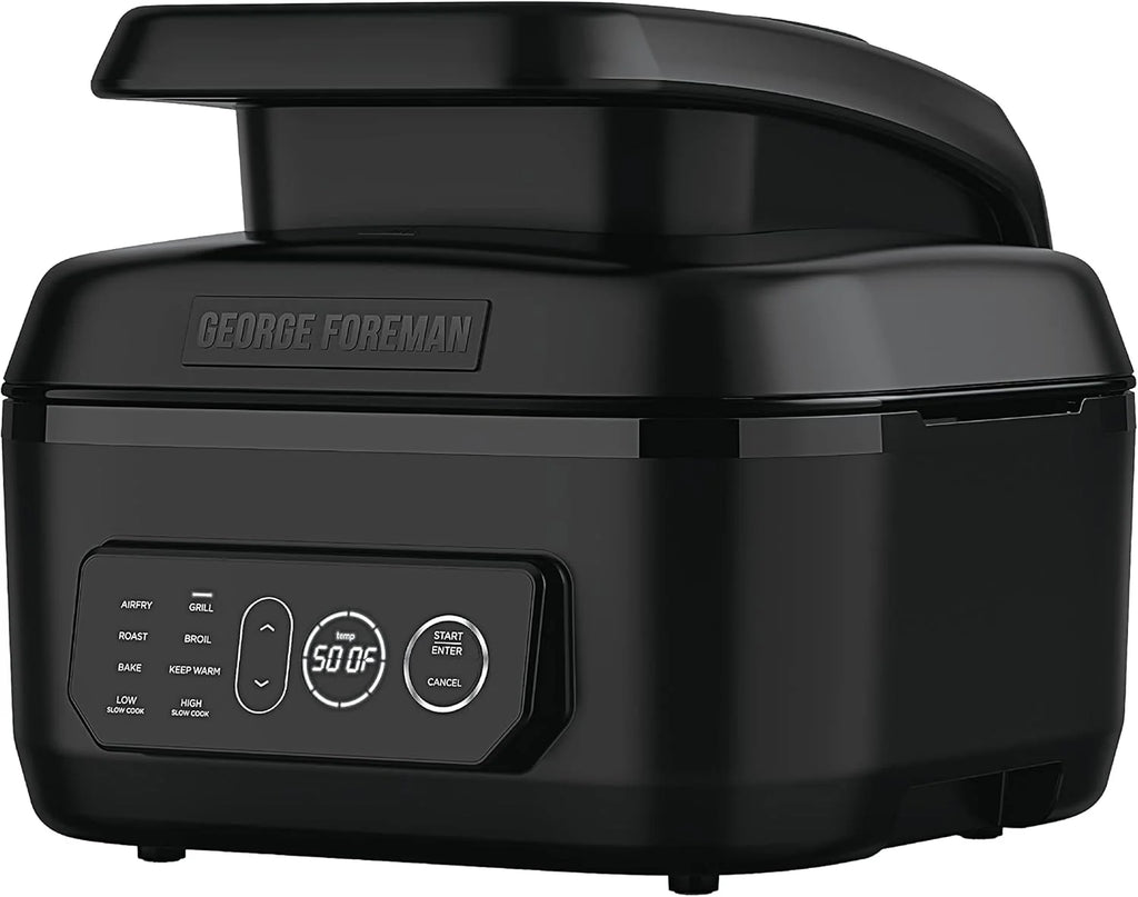 George Foreman Beyond Grill锟�?7-in-1 Electric Indoor Grill with Air Fry Technology, MCAFD800D, Black, Large