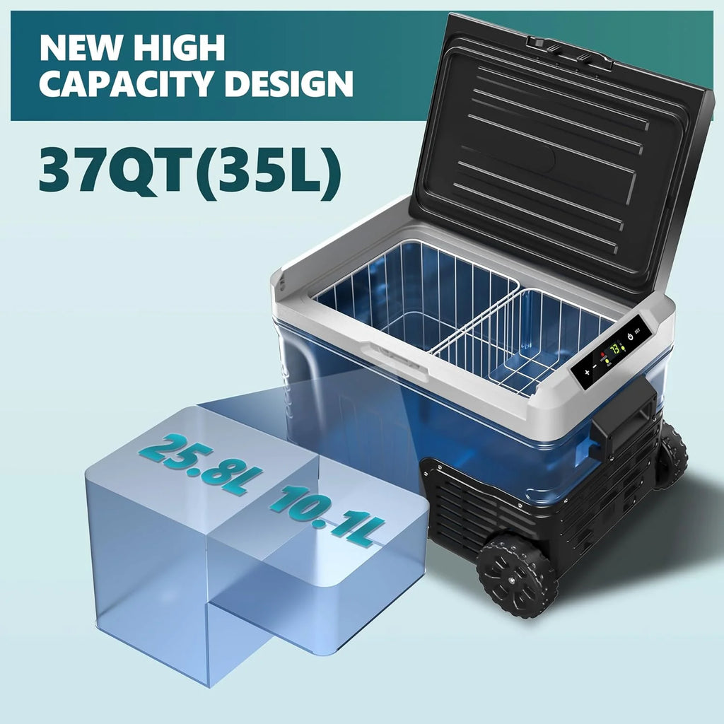 EUHOMY 12 Volt Refrigerator, 53QT(50L) Electric Cooler, Portable Freezer 12V/24V DC 110-240V AC, 12V Fridge -4℉~68℉, 12V Cooler with Wheels & 2 Baskets for Travel, Truck, Boat, Camping
