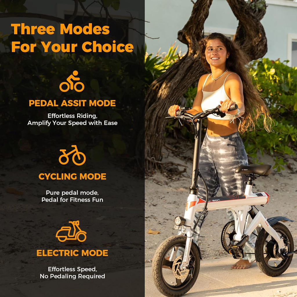 Jasion EB3 Electric Bike Adults 21mph, 500W Peak Motor, 270Wh Battery, Rear Suspension, 3 Levels Assist, 14&prime;&prime; Folding Ebike for Adults and Teens, Complies to UL2849