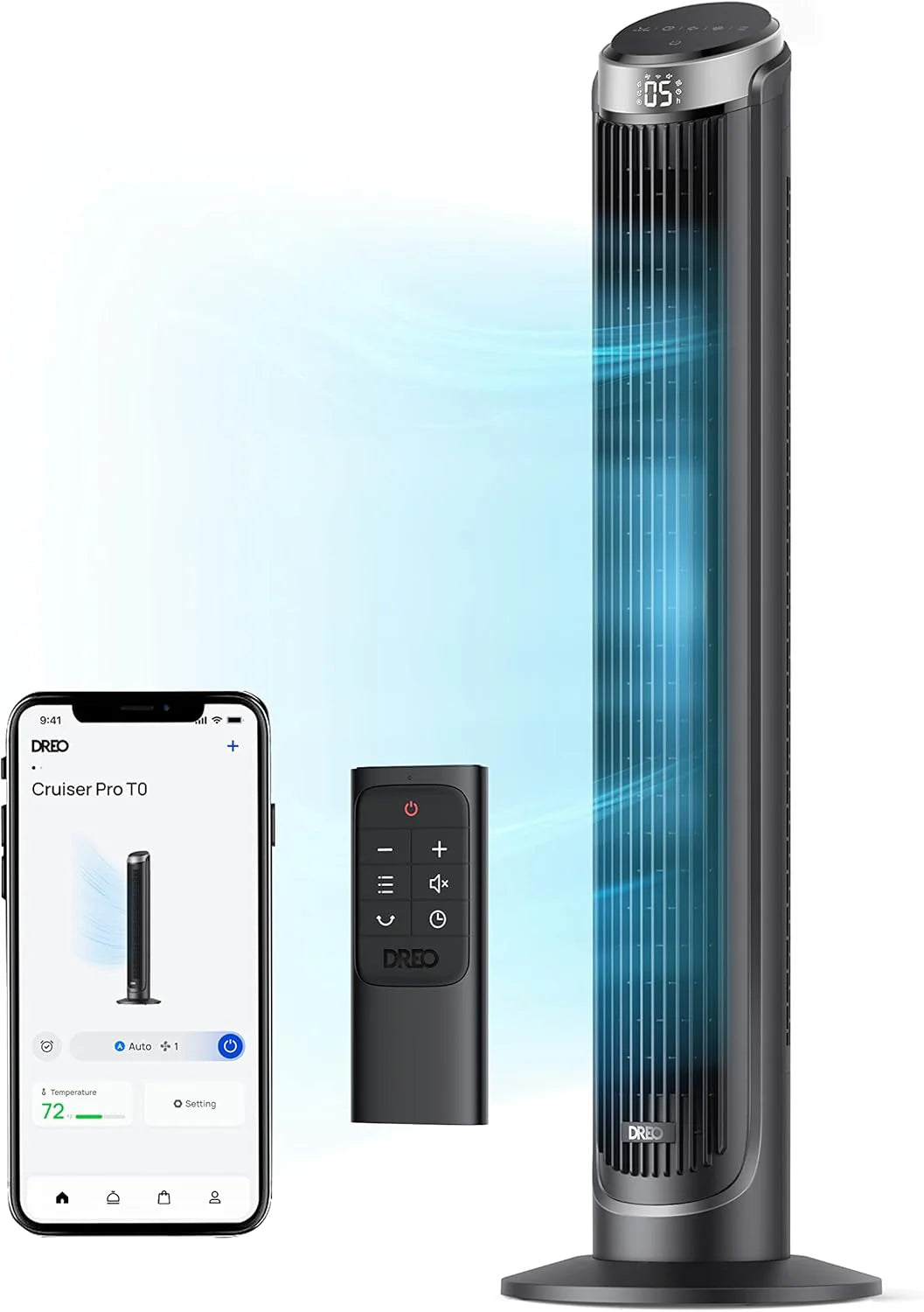 DREO Smart Tower Fan for Bedroom, 90掳 Oscillating 40" Standing Fan, 26ft/s High-Speed 5 Speeds 4 Modes, Quiet Room Floor Fans, Touch/Remote/APP & Voice Control, Work with Alexa, 12H Timer, Silver