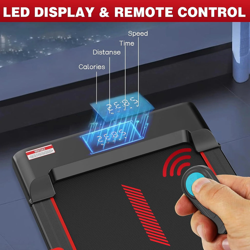Superjoe Walking Pad Treadmill Under Desk 2 in 1 with Remote Control & Removable Handrails Under Desk Treadmills for Home Exercise Walking Running Jogging Machine LED Display Free Installation Red