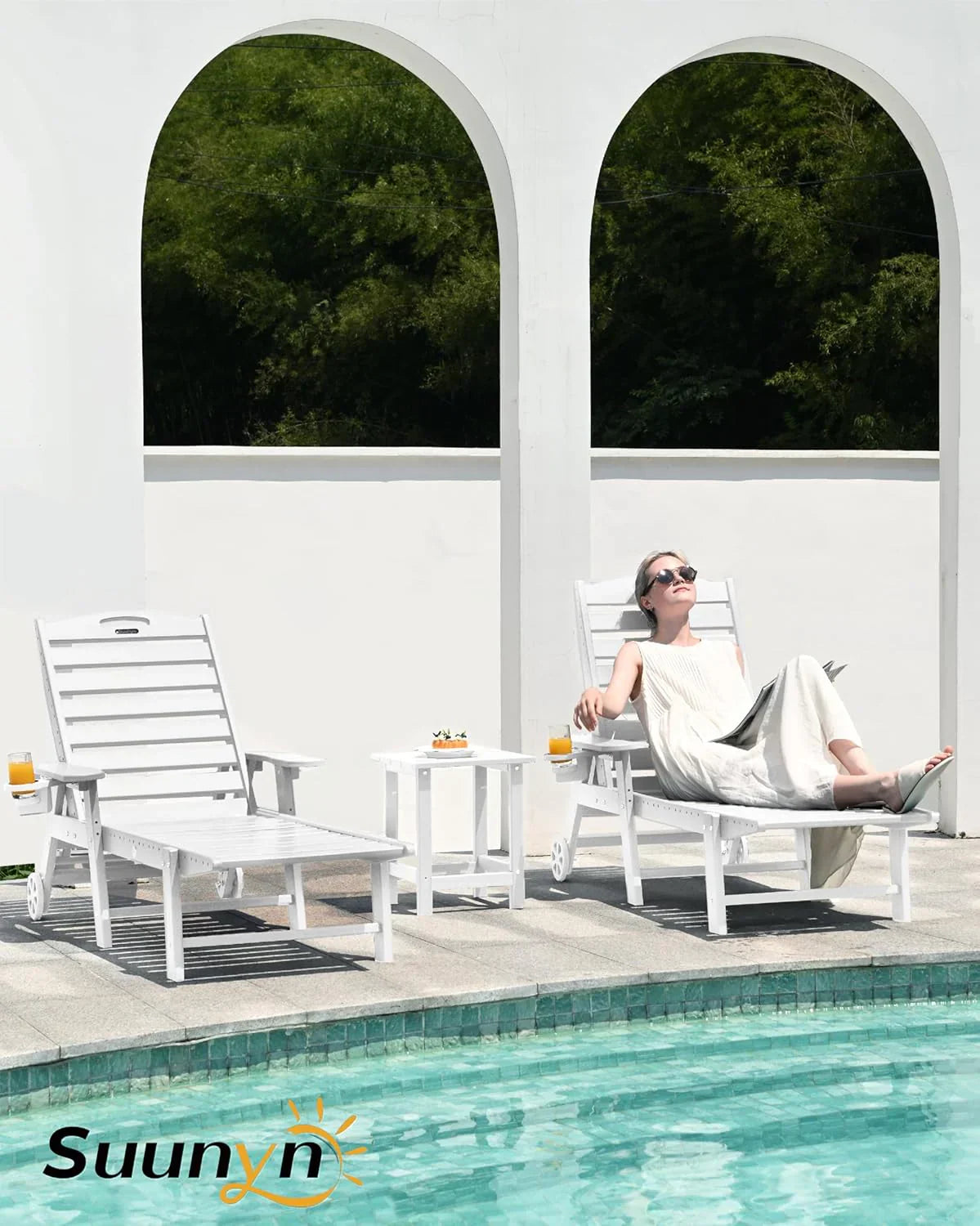 Lounge Chair Outdoor Chaise Lounge HDPE 6-Position Outdoor Chaise Lounge Patio Lounge Chair
