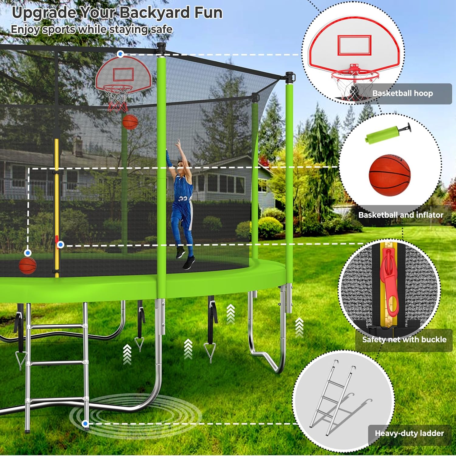 Upgraded 16Ft Trampoline with Basketball Hoop & Net