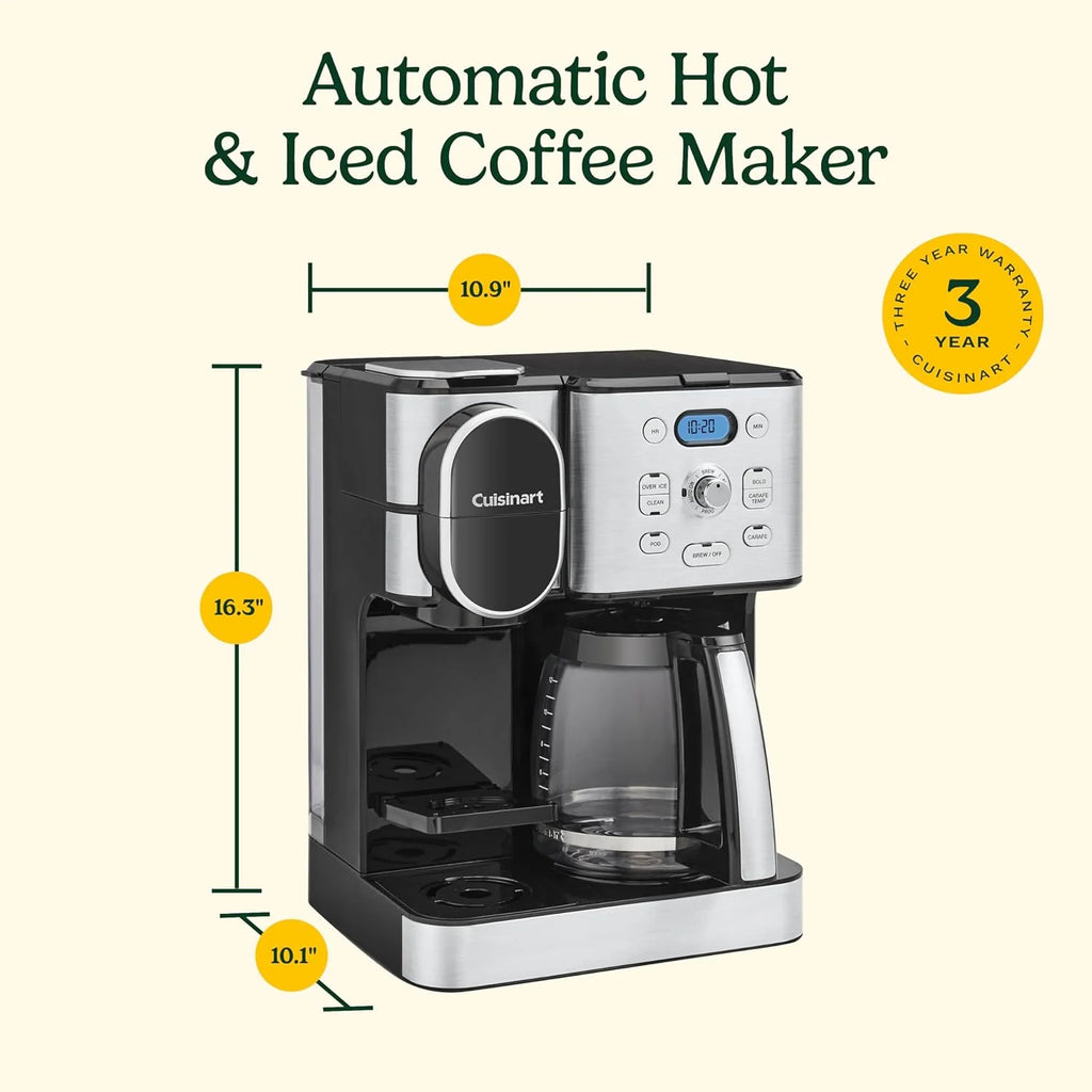Cuisinart Coffee Maker, 12 Cup Glass Carafe, Automatic Hot &amp; Iced Coffee Maker, Single Server Brewer, Stainless Steel, SS 16