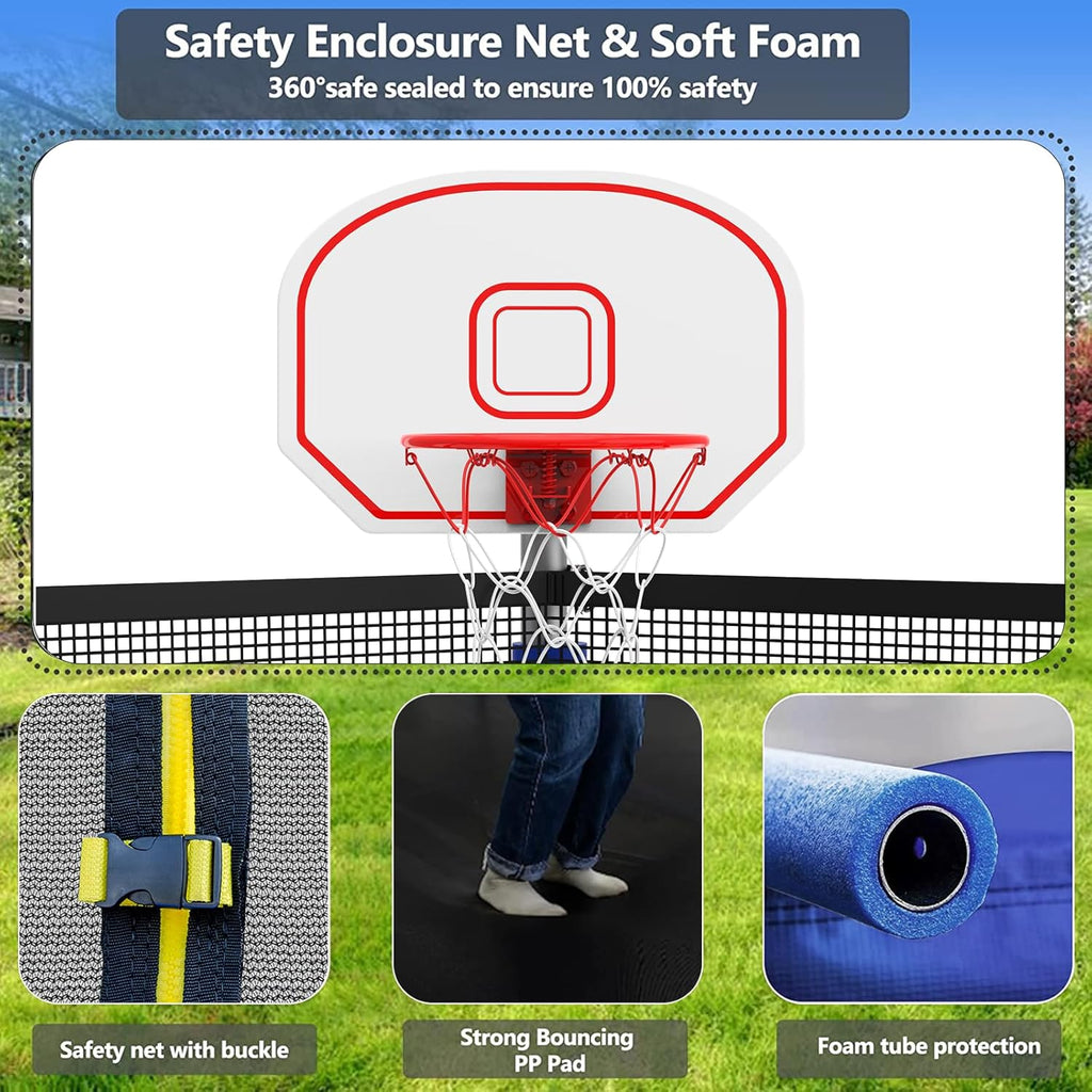 Upgraded 16Ft Trampoline with Basketball Hoop & Net