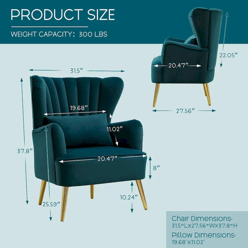 HOMYKA Modern Wingback Arm Chair Upholstered Accent Chair Set of 2
