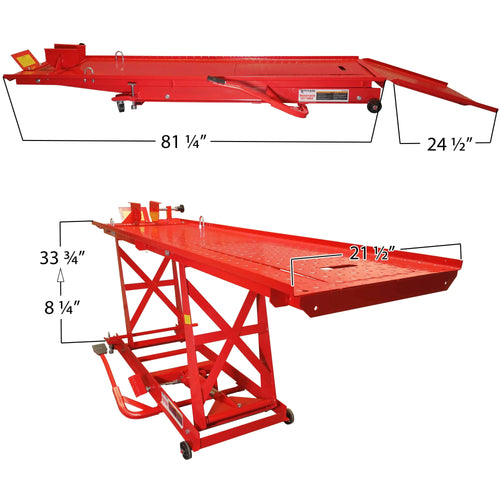 1,000 lb Hydraulic Motorcycle Lift Table Extra Long Heavy Duty