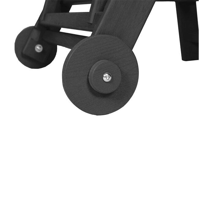 3-Piece Patio Set  2 Oversized Chaise Lounges (5-Position, Wheels, Cup Holder) + Side Table, All-Weather Wood Texture.