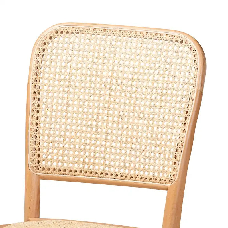 Neah Mid-Century Modern 2-Piece Woven Rattan and Wood Dining Chair Set