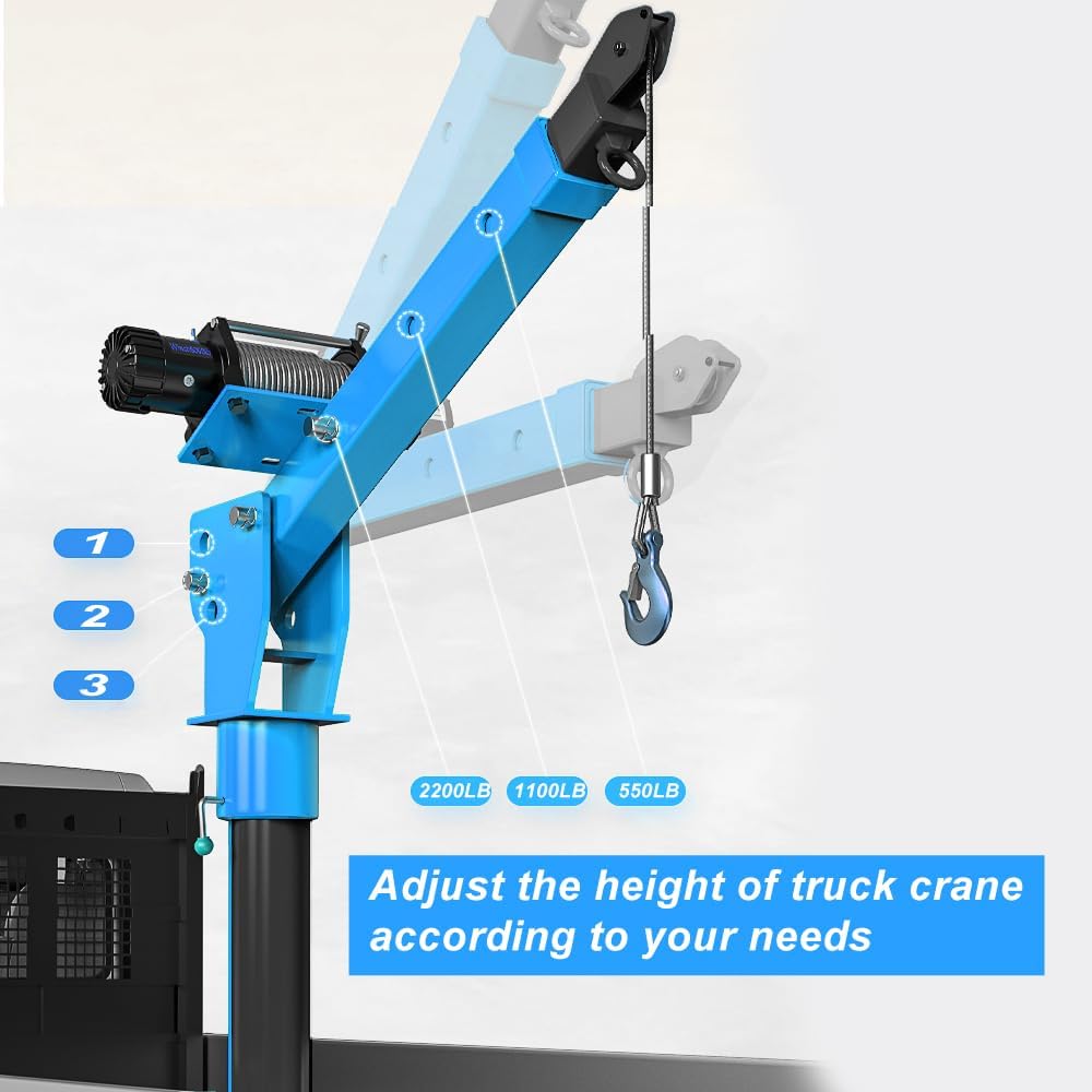 Pismire Winch Versatile 0.5T Folding Truck-Mounted Bed Crane Hoist Lift Pickup with Electric Winch 3500 lb 12V, Painted Steel 1100 lb Pickup 360° Swivel Base