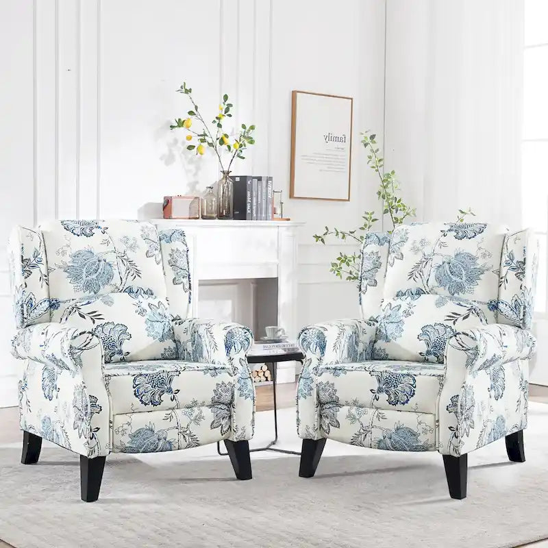 Manual Pushback Recliner Adjustable Accent Chair Wingback Armchair Set of 2