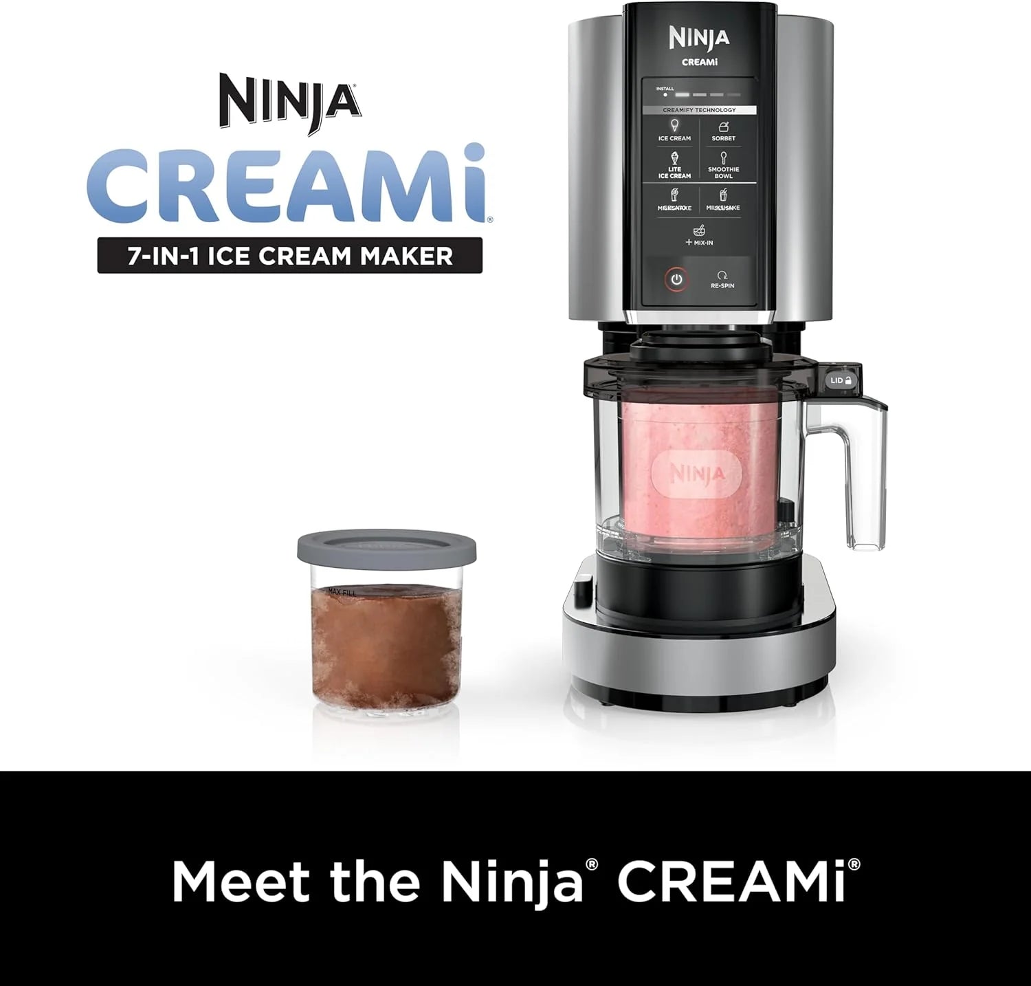 2025 NC301 CREAMi Ice Cream Maker, for Gelato, Mix-ins, Milkshakes, Sorbet, Smoothie Bowls & More, 7 One-Touch Programs, with (2) Pint Containers & Lids, Compact Size, Perfect for Kids, Silver