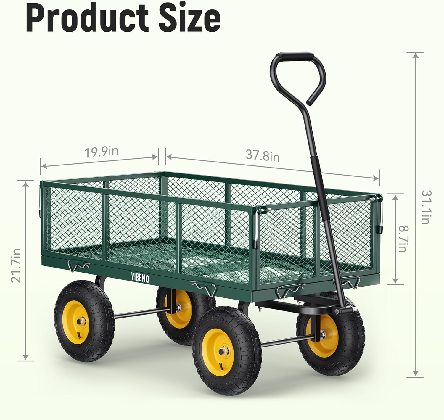 Steel Garden Cart 2-in-1 1400 lbs Heavy Duty Utility Wagon with Removable Mesh Sides to Convert into Flatbed 240?? U-Turn 13" Pneumatic Tires Garden Wagon for Farm Yard Lawn Garden Camping