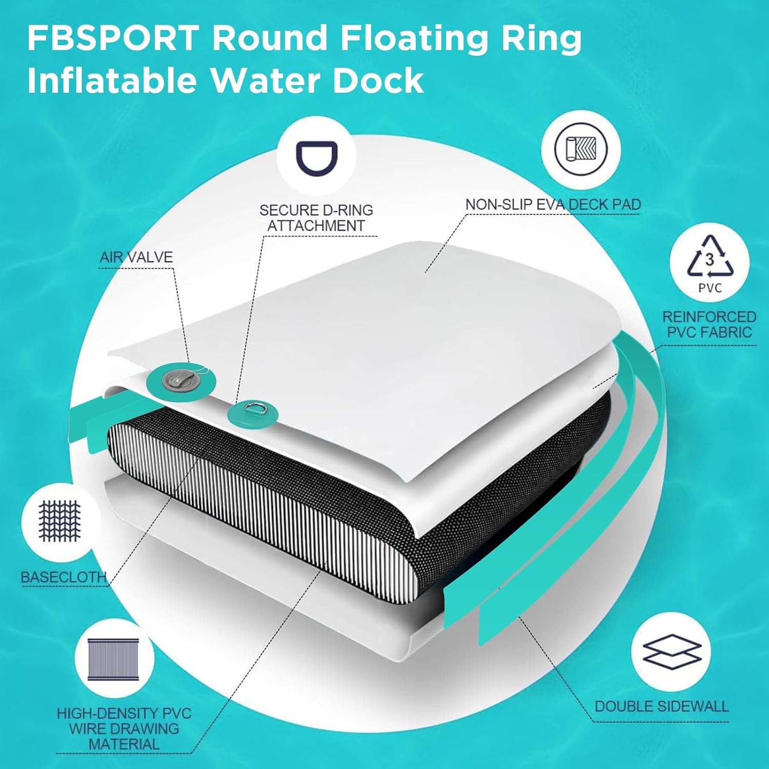 Inflatable Dock Floating Platform 8ft Inflatable Water Hammock Floating Deck for Lake W/Cupholder Round Floating Ring Float Ring Pool Float Raft Lounger Island Platform Pad