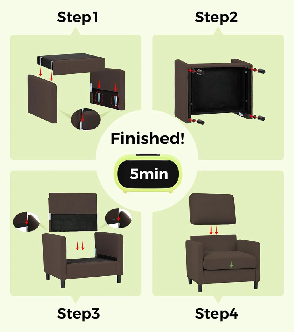 Loveseat Sofa 51" Love Seat Comfy Corduroy Small Loveseat Small Spaces Tool-Free Setup Couch