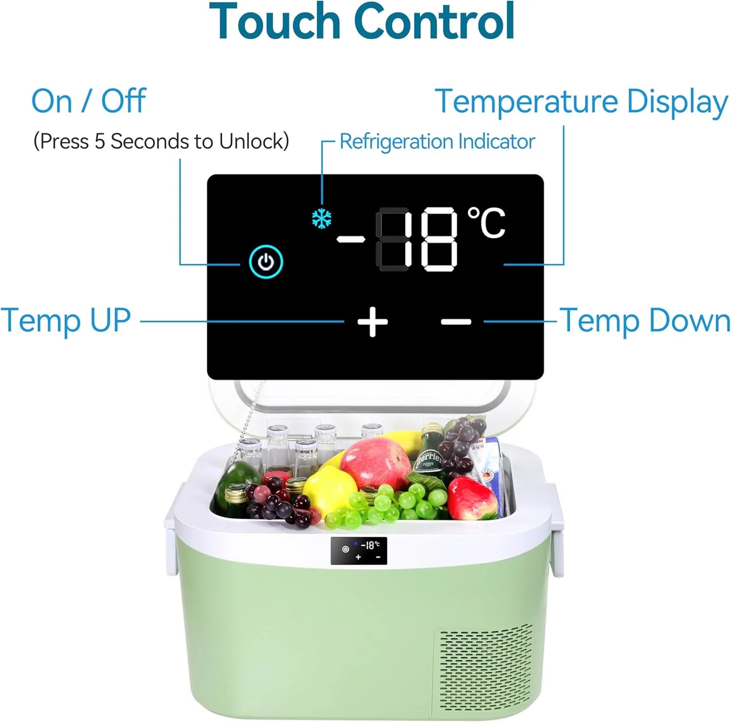Car Fridge Portable 12 Volt Refrigerator 23 Quart (22 Liter) Freezer Compressor Cooler 12V/24V DC 110～240 V AC for Outdoor, Camping, Travel, Home Use -18℃~+15℃ (Green)